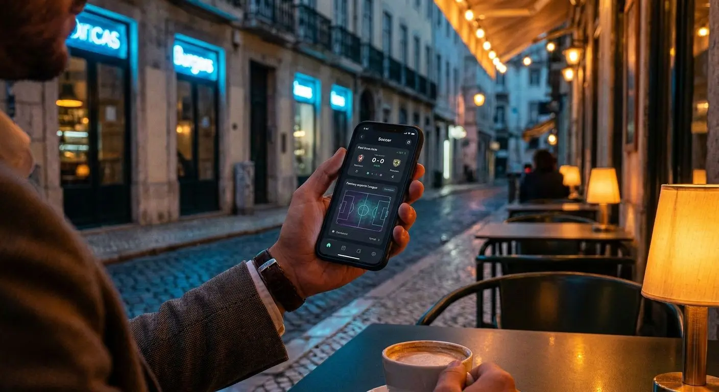 Experiência móvel e app Solverde Utilizador a aceder à experiência móvel e app Solverde no telemóvel